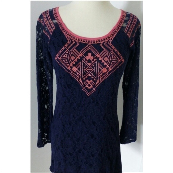 Flying Tomato Blue and Pink Lace Dress Sz M - Picture 2 of 3